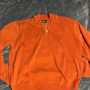Eddie Bauer Orange Zip Up Sweater with Stand-Up Collar